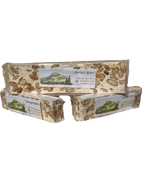 Nougat blanc artisanal au miel de lavande et amandes de Provence